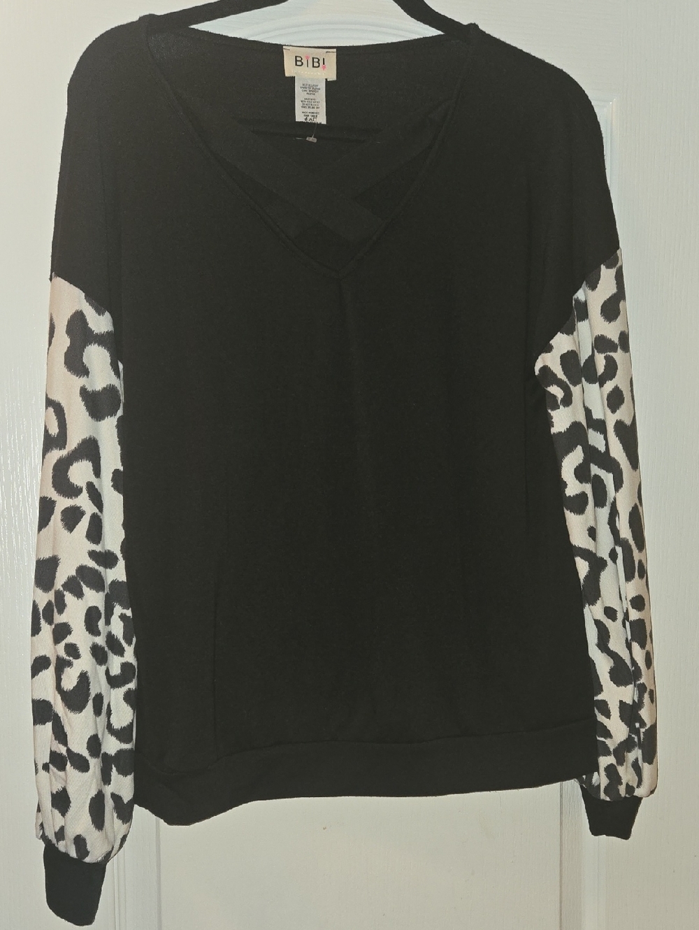 BiBi Black Sweatshirt with Leopard-Print Sleeves
